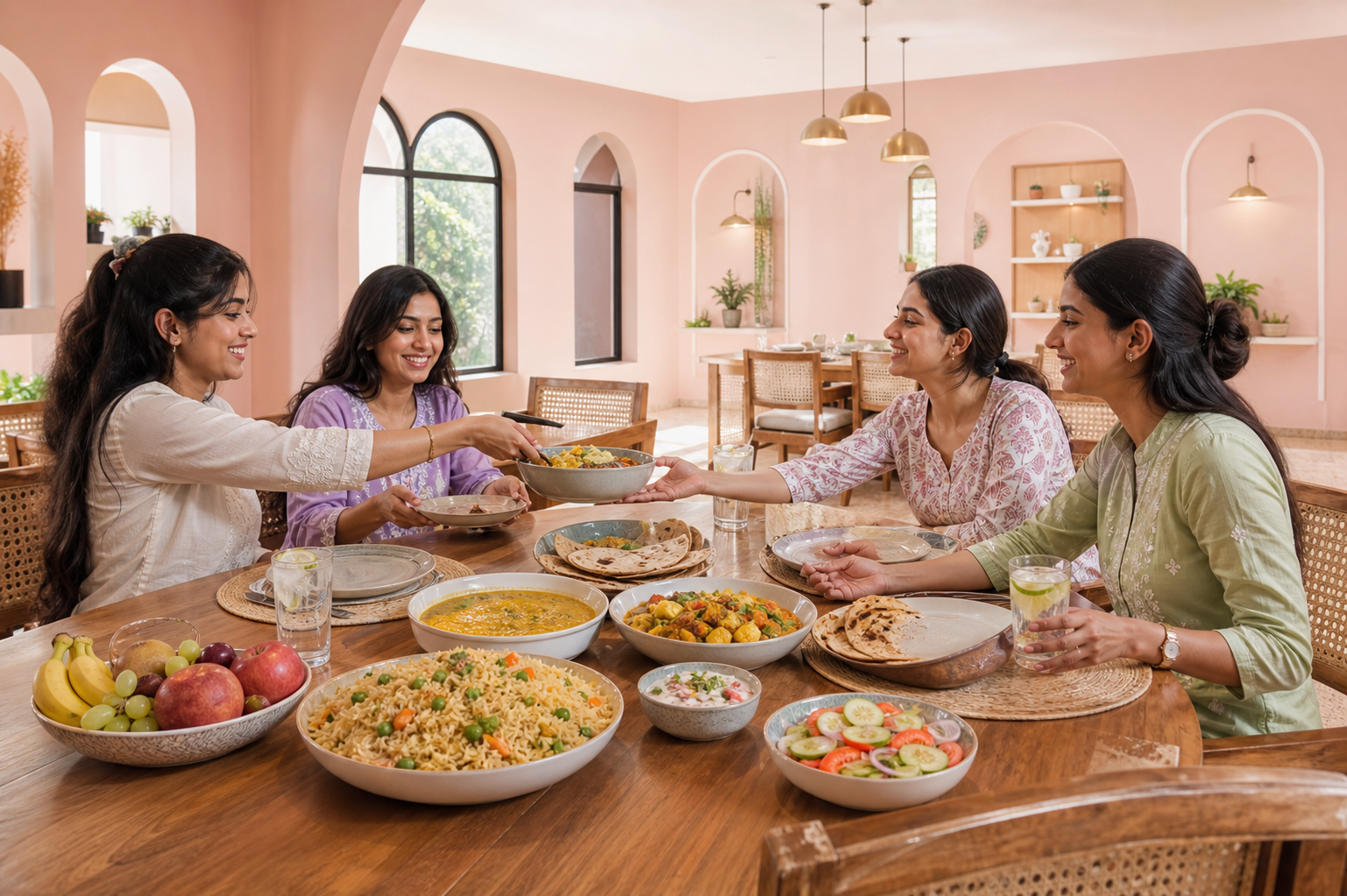 Residents sharing a fresh lunch